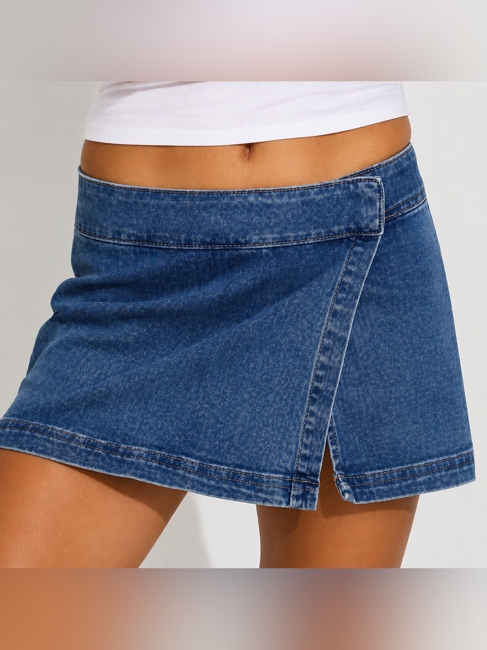 Garage Denim Blue Wrap Front Mini Skort Skirt Shorts Stretch Y2K XS